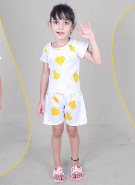 Yellow Colour Top And Shorty Casual Wear Stretchable Lycra Kids Girls Wear Collection BABY 9 04